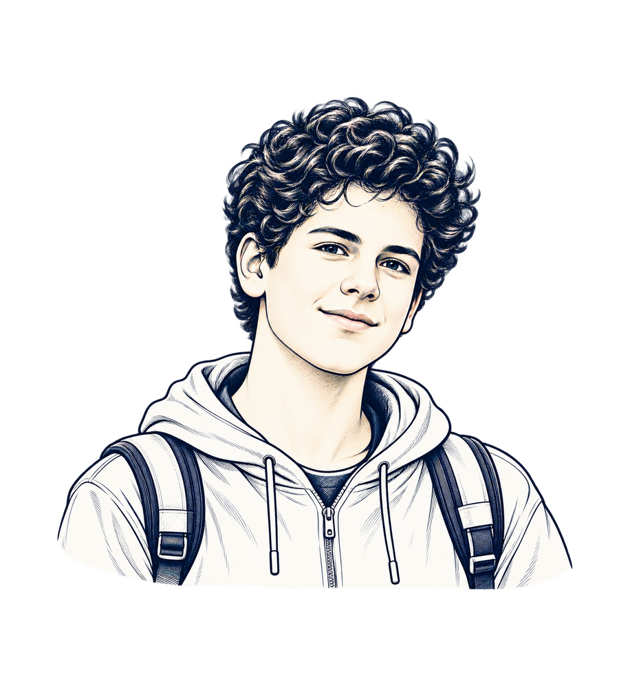 Line-art illustration of Saint Carlo Acutis